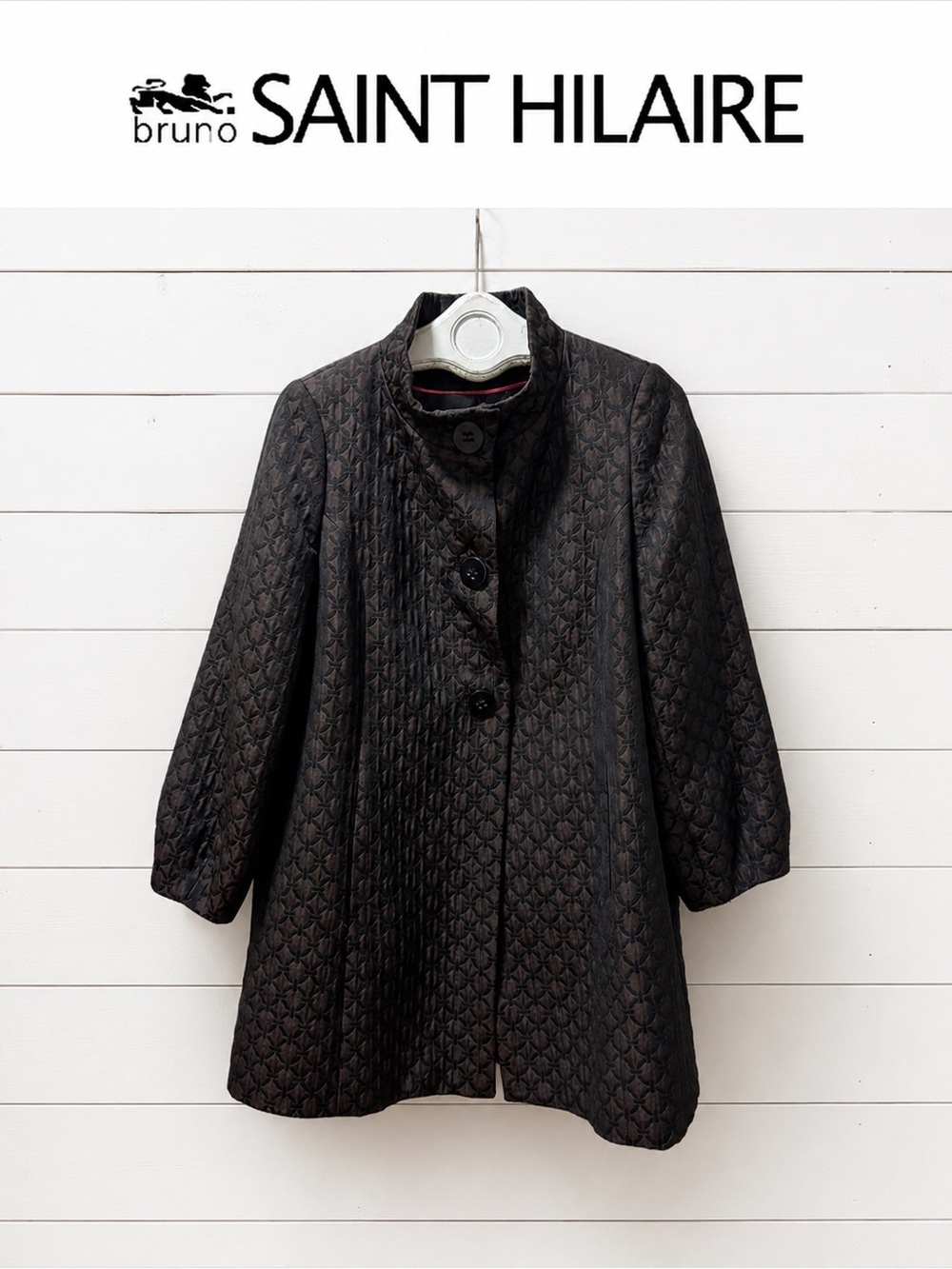 Bruno Saint Hilaire Textured Jacquard Coat – Brown/Black – Size 46 FR